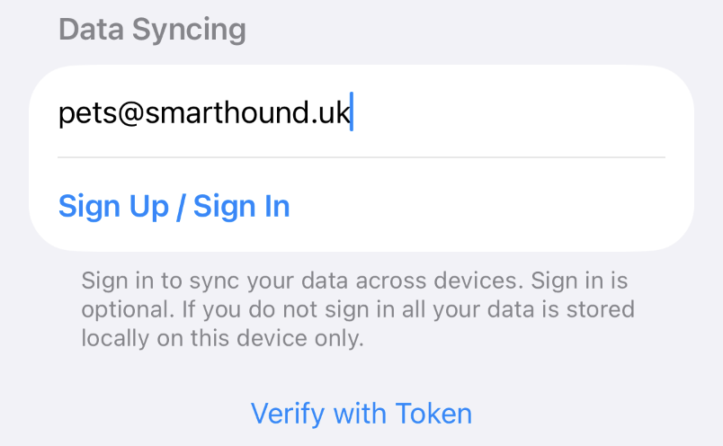 Sign up/sign in screen